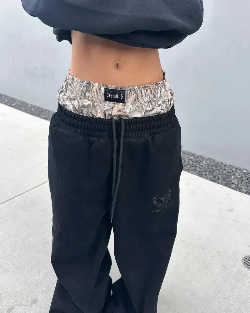 Embroidered Double Waist Sweatpants