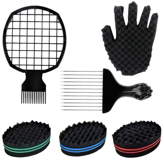 Curly Hair Sponge Brush Twist Hair Comb Glove Set