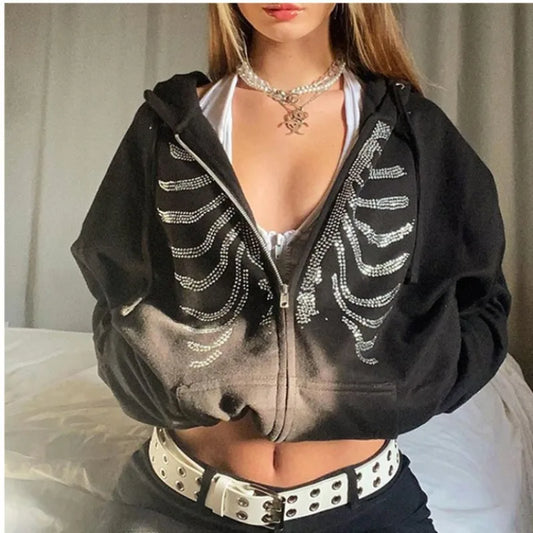 Oversized Rhinestone Skeleton Hoodies